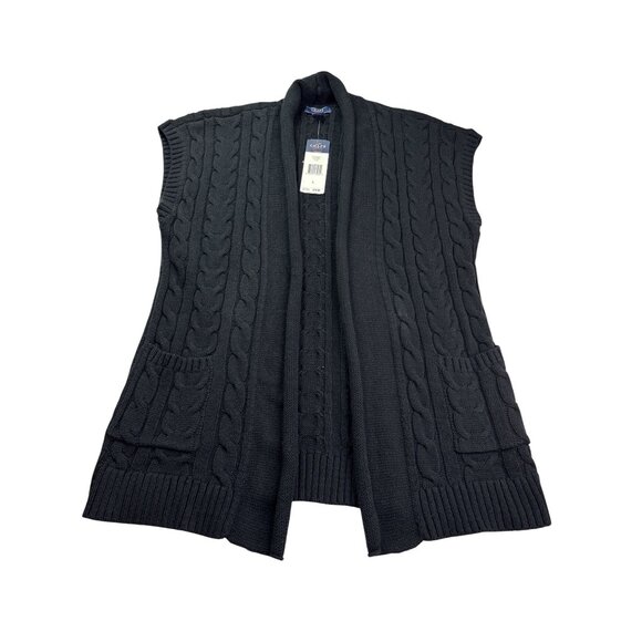 Chaps Denim Womens Black Cable Knit Open Front Cardigan Vest Size L New - Picture 1 of 5